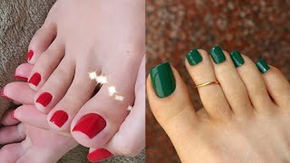 Simple yet elegant shiny toe nail art colors pedicure design ideas collection for beginners to shine