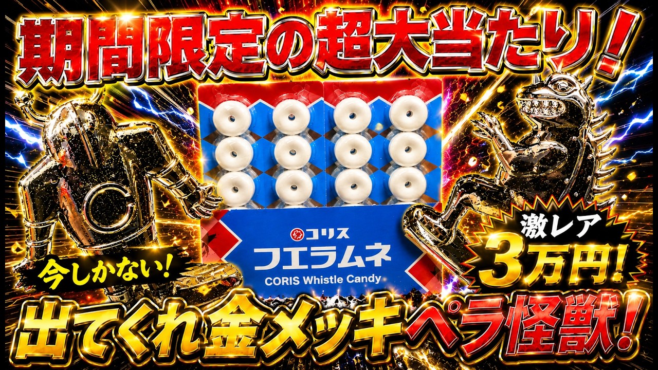 期間限定の超大当たり！黄金のペラ怪獣をねらえ！フエラムネのおまけ