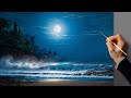 Аcrylic Seascape Painting - Night Sea / Easy Art / Морской пейзаж акрилом. Уроки рисования. Живопись