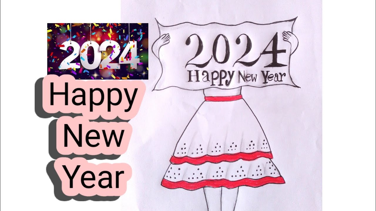 Happy new year 2024How to make new year greeting cardEasy girl