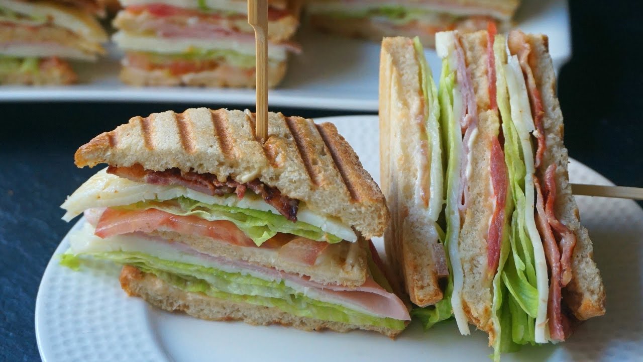Club sandwich o sándwich club (Sándwich completo con jamón, queso y bacon)  - YouTube