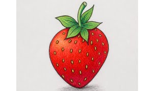 Easy Strawberry Drawing and Coloring Tutorial | Simple Fruit Art for Beginner