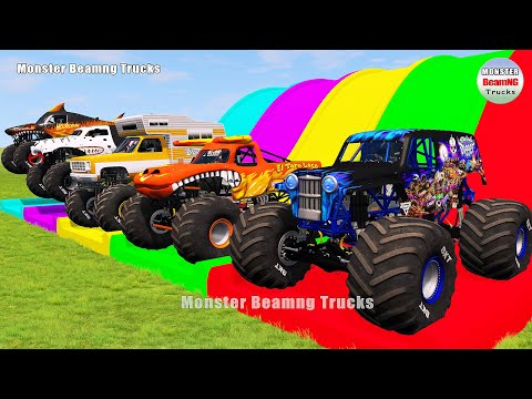 Triple Flatbed Trailer Monster Trucks Transport with Slide Color - BeamNG.drive 506