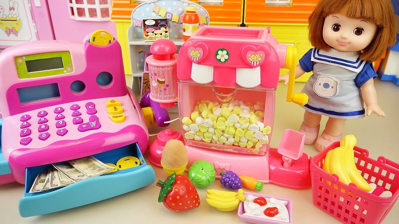 Baby doll popcorn and food mart play baby Doli house YouTube