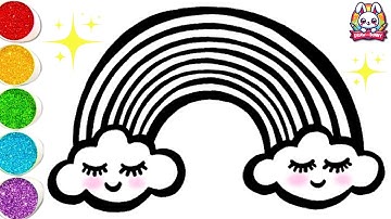 How to Draw a Rainbow and Clouds Easy with Coloring | DrawWithBunny