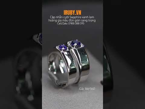 #Cặp_nhẫn cưới Sapphire xanh lam hoàng gia lên vàng trắng 14k IRSP 236222 |giá:16tr560 #iruby #daquy