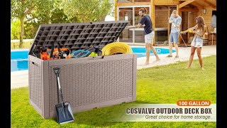 COSVALVE 100 Gallon Deck Box Large Resin Outdoor Storage Box