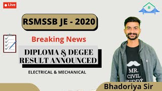 RSMSSB JE 2020 Diploma result announced