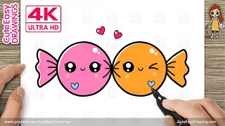 how draw cute twin candy toffee kids step step