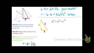 Find surface area of square pyramid given side length and height