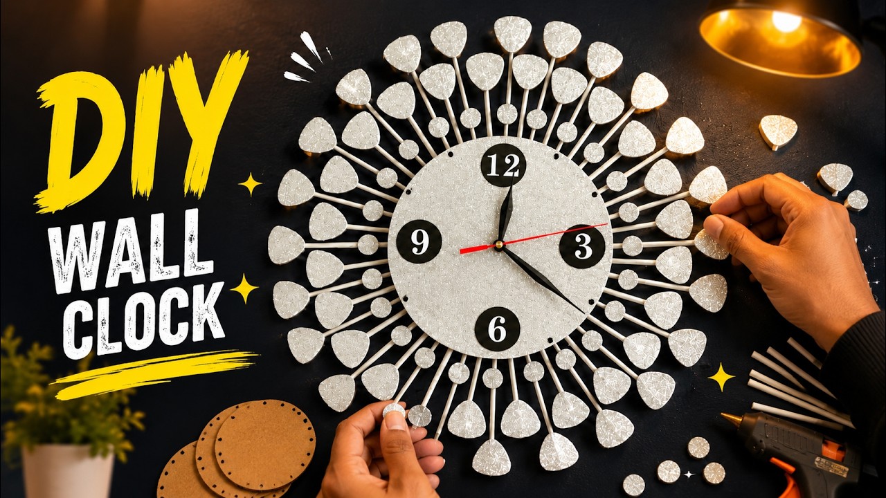 How to make Clock with Cardboard | Wall Clock Craft Ideas | Colck ...