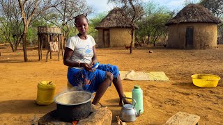 African village life#cooking village breakfast using goat’s milk