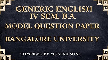 Model Question Paper | 4th Sem. B.A.| BU | Generic English | NEP SYLLABUS