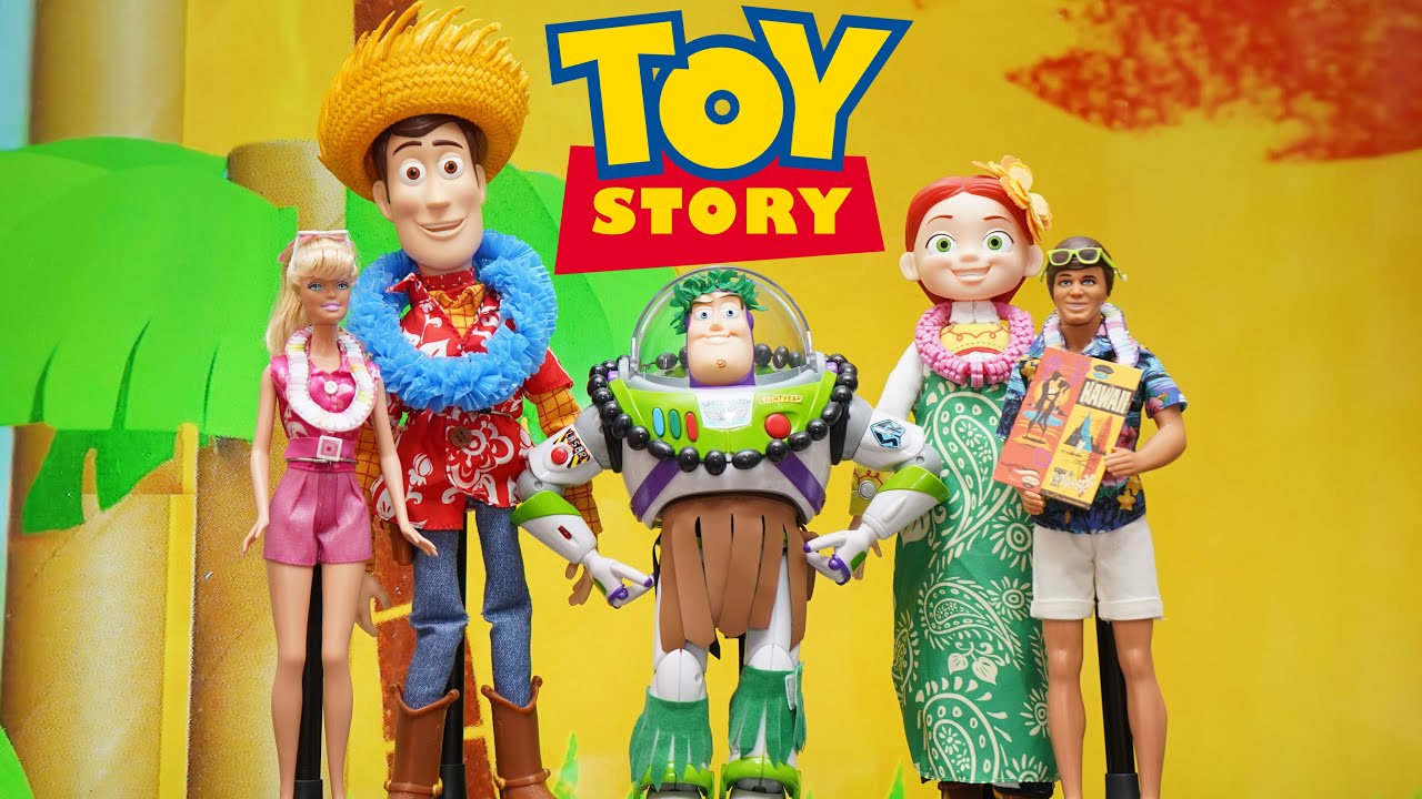 Toy Story Férias no Havaí Brinquedos Barbie Ken Woody Buzz e