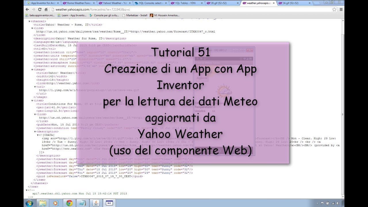 Tutorial - App per lettura XML e dati meteo da Yahoo Weather (componente Web) con App Inventor