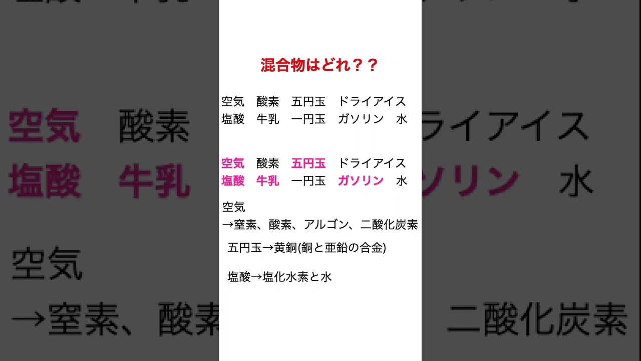 【高速テスト対策①】純物質と混合物　#化学 #化学基礎 #授業　#テスト対策 #中間テスト #期末テスト #共通テスト