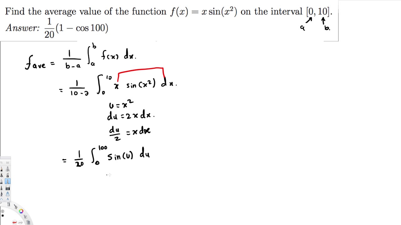 Find the average value of the function fx = xsinx^2 on the interval