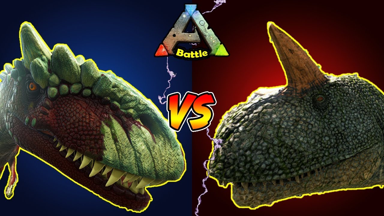 とげとげバトル開幕 アロサウルスvsカルノサウルス Ark バトル Ark Battle Youtube