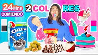 🟡🟣24 HORAS COMIENDO COMIDA de 2 COLORES 🔴🟢 ¿COMBINA El SABOR? 🤢 o 😋| CONNY MERLIN