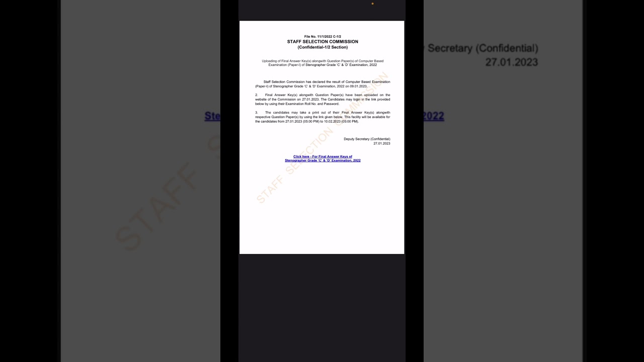 SSC Stenographer Grade C and D 2022 final answer key out 