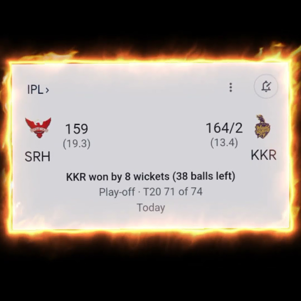 Kolkata win by 8 wickets playoff match IPl 2024 FC KHELA cricket