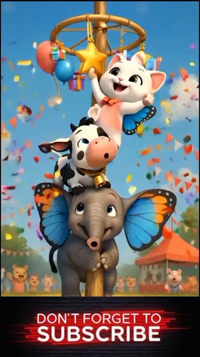 lomba panjat pinang yang seru!? gajah kucing dan sapi yang lucu bekerja sama #animation #sapi #cat #