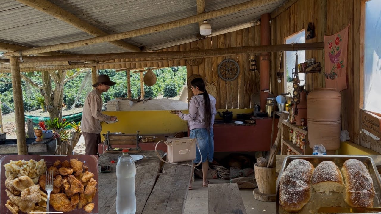 UM DIA DE DOMINGO NA ROÇA COM PÃO CASEIRO E ALMOÇO NO FOGÃO A LENHA.