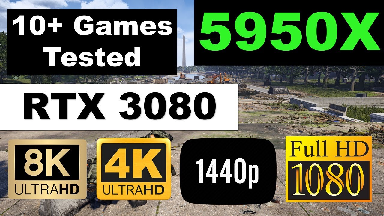 AMD RYZEN 5950X Benchmarks RTX 3080 at 1080p, 1440, 4K & 8K | 12+ Games Tested 16 Core & 32 Threads