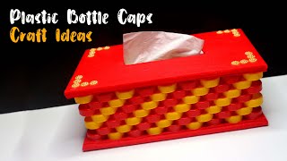 Tissue box from plastic bottle caps | Best out of waste | Tempat tisu dari Tutup Botol