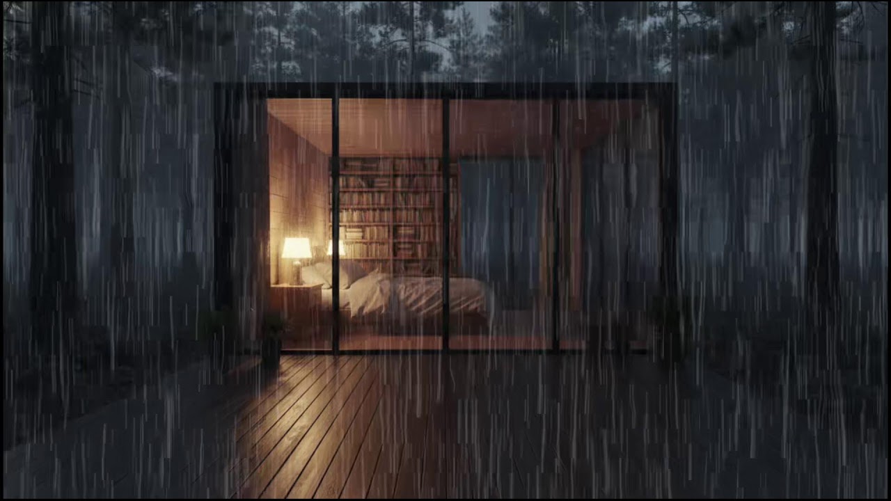 Peaceful Forest Cabin at Night 🌲 | Gentle rain Atmosphere with Soothing rain Sounds