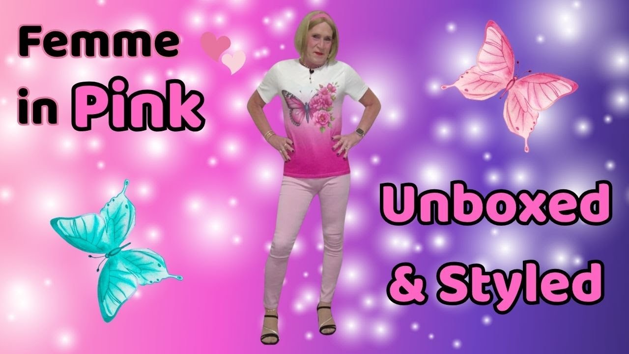 Crossdresser Try-On: Shein Pink Jeans & Butterfly Shirt Lookbook - YouTube