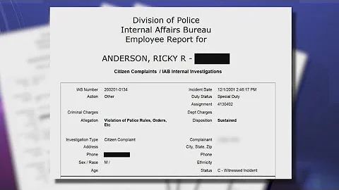 Internal affairs file of Ricky Anderson