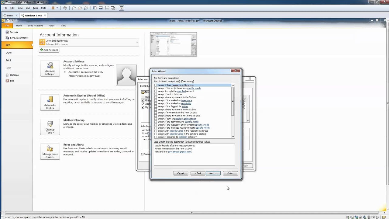 Outlook 2010 Setup Forwarding Rule In Windows 7 YouTube