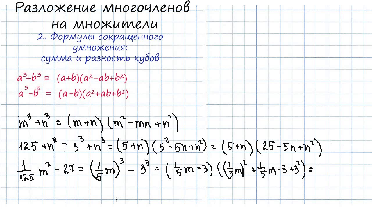 Куб многочлена формула. Куб суммы и куб разности двух выражений 7 класс. Алгебра 7 класс сумма и разность кубов двух выражений. Разложение многочлена на множители формулы сокращенного умножения. Формулы разложения многочлена на множители.