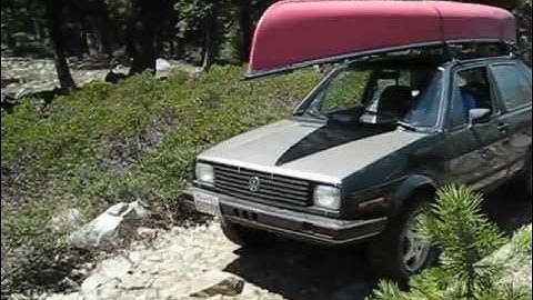 MKII VW Golf Diesel with 1.9 TDI Conversion Offroad on rocky trail by the lake