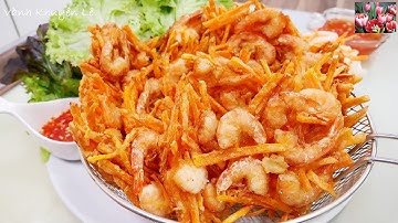 Pha Bột Giòn Này làm Bánh Tôm Chiên Bí Đỏ Giòn Thơm - Giòn Xốp, Giòn Lâu, Không Hút Dầu, Vanh Khuyen