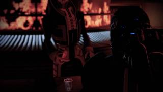 Mass Effect 2 Shepard is so freagin bad ass! He can drink, wearing his helmet! LOL