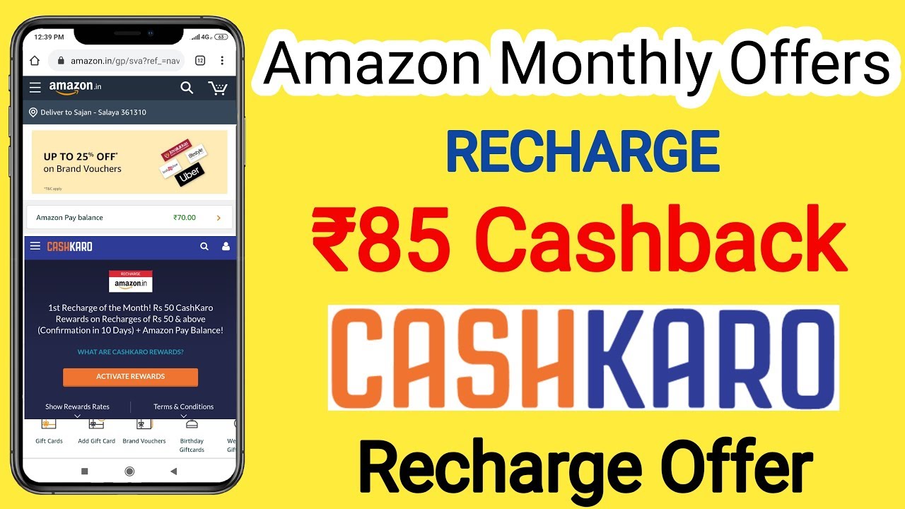 Amazon Monthly Offers | Rs.85 Cashback On Recharge | Cashkaro Recharge Offer