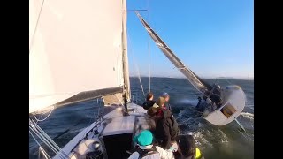 Beer can racing near miss, exciting port/starboard crossing - Berkeley Friday Night April 19th, 2024