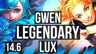 GWEN vs LUX (MID) | 6 solo kills, 16/3/7, Legendary | NA Master | 14.6
