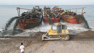 Wonderful Reclamation Beach Project By KOMATSU DOZER D65E With Dump Trucks 25t Team