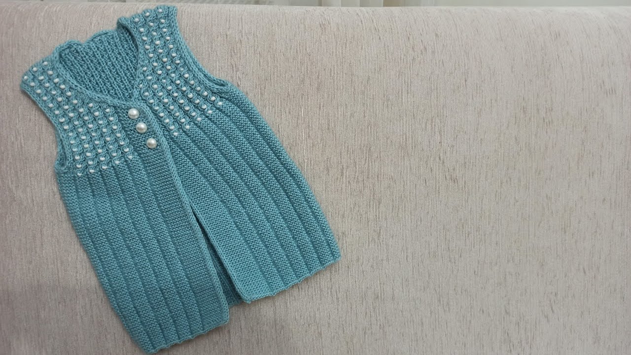 Kız çocukları için incili,boncuklu yelek modeli