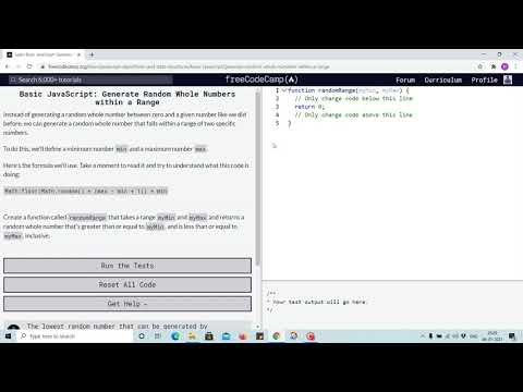 Lesson 105 - generating random whole number in range - freecodecamp