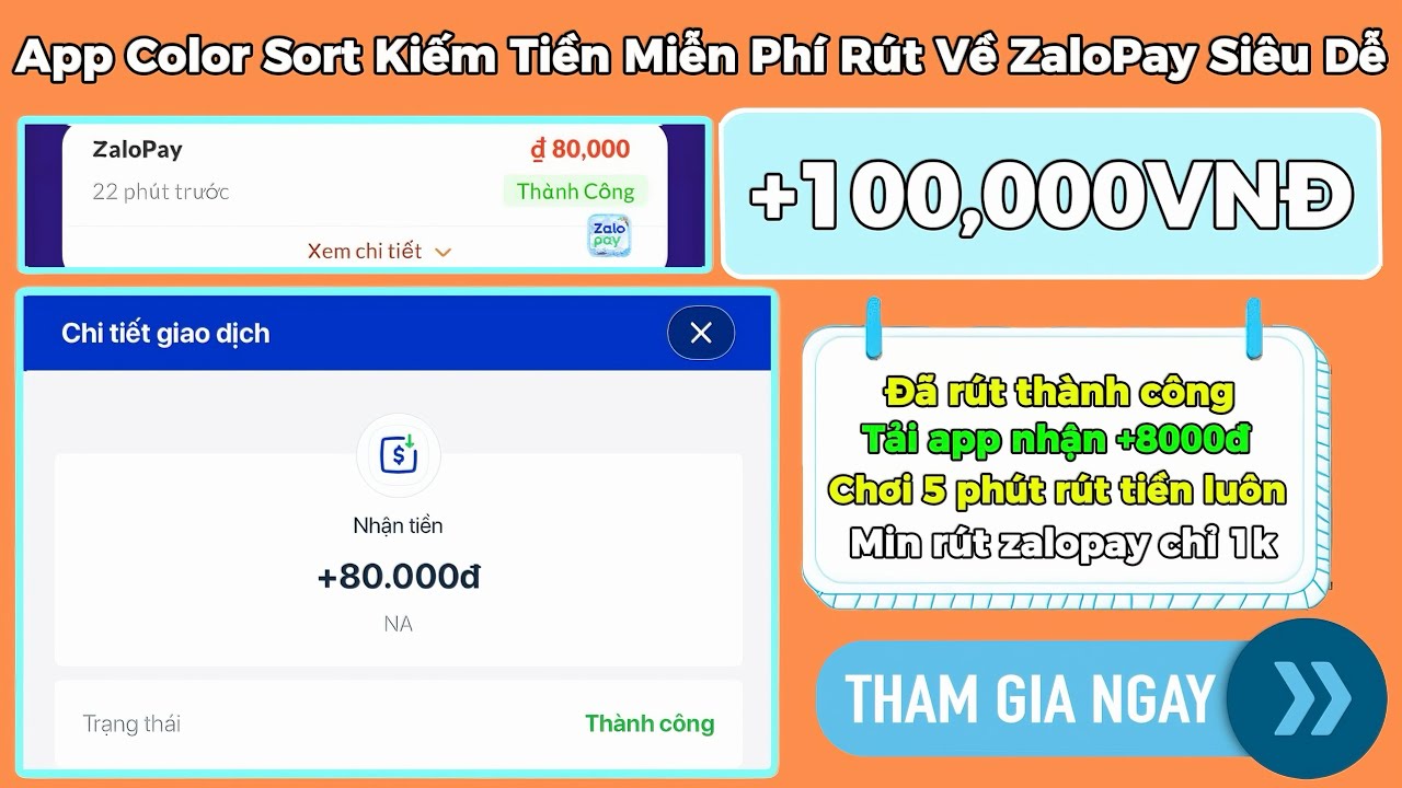 Kiếm Tiền Online 2025 | Rút +80k Về ZaloPay Free App Color Sort Kiếm Tiền Miễn Phí Siêu Dễ