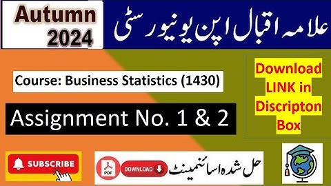 ⏩ AIOU Code 1430 Solved Assignment No.1 & 2 Autumn 2024 || Subject: Business Statistics || BACHELOR