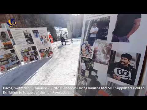 Davos, Switzerland—Jan 26, 2023: MEK Supporters Held an Exhibition in Support of the Iran Revolution