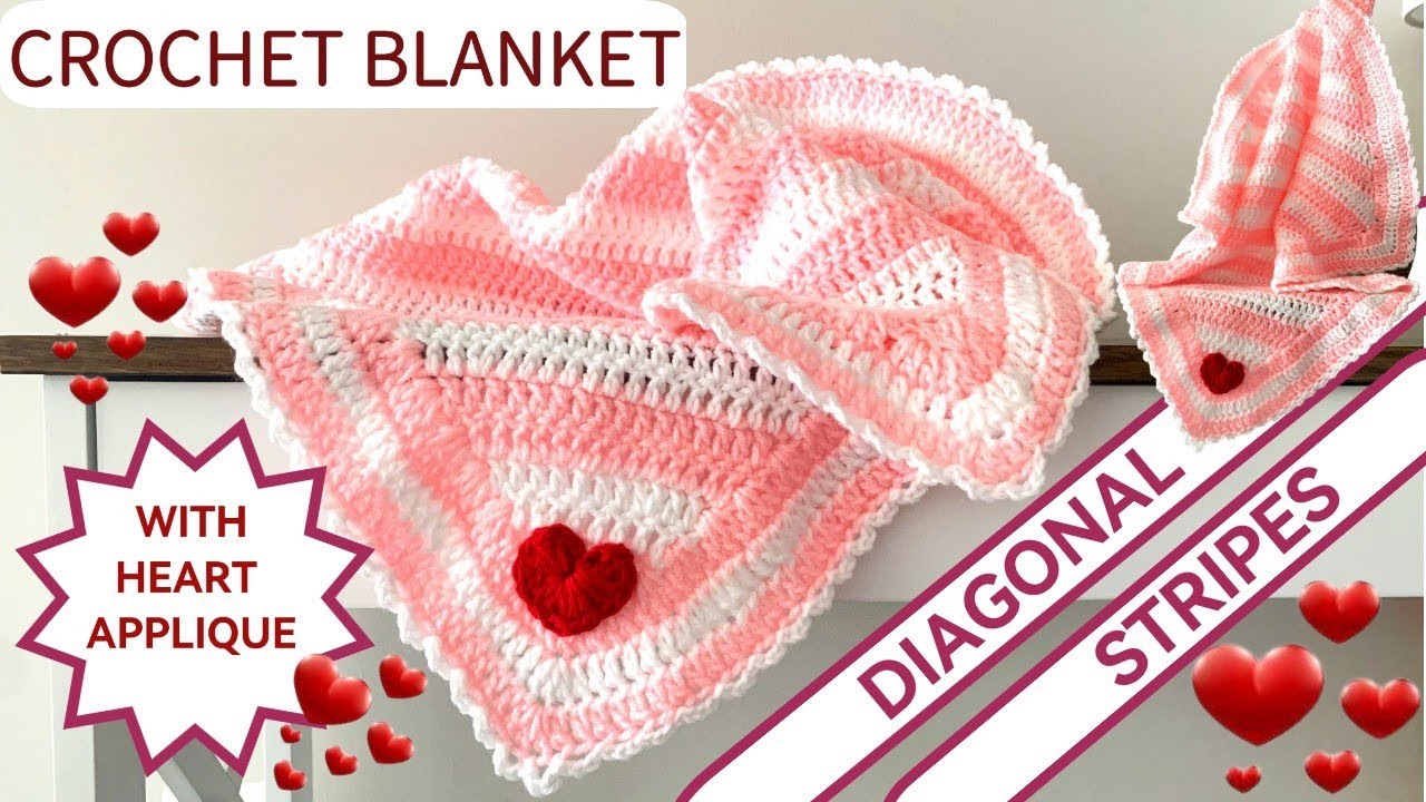 How to crochet Striped Blanket and Heart Applique crochet baby 