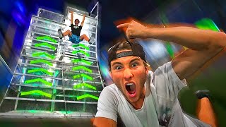 First to beat IMPOSSIBLE NINJA WARRIOR COURSE wins! (Trampoline park)