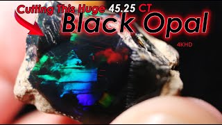BEST YET Cutting HUGE 45.25 CT Black Opal into a Gemstone Direct from Mine to the Wheel !!