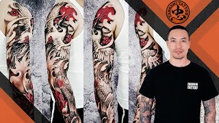 Freehand with Crane Tattoo & Koifish Tattoo - Trung Tadashi Artist